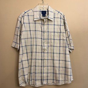 TownCraft Wrinkle Free Cream, Tan, Blue Plaid short sleeve Button Down Shirt XL